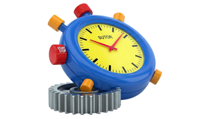 Blue Stopwatch with Yellow Face and Gear