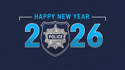A professional law enforcement greeting featuring a silver police badge inside the year 2026.