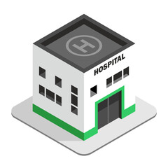 Isometric Hospital building. Simple, clean design. Isolated on white background. Flat style