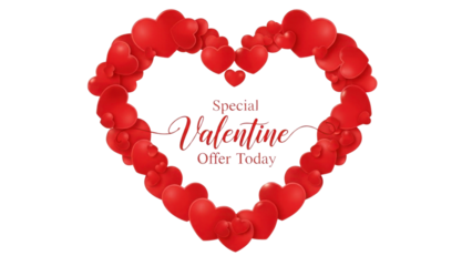 Red Hearts Frame Vector Graphic with "Special Valentine Offer Today" Promotional Text isolated PNG with Transparent Background