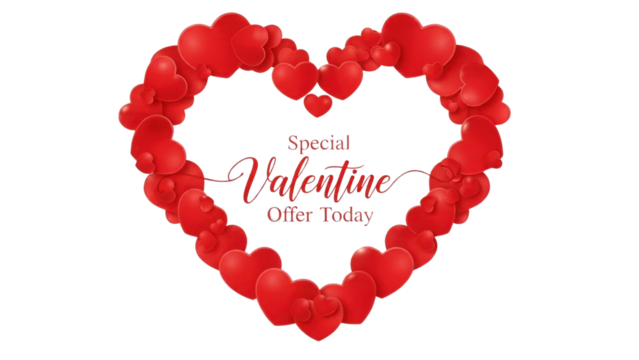 Red Hearts Frame Vector Graphic with "Special Valentine Offer Today" Promotional Text isolated PNG with Transparent Background - Powered by Adobe