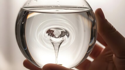 Hand holding glass of clear water.