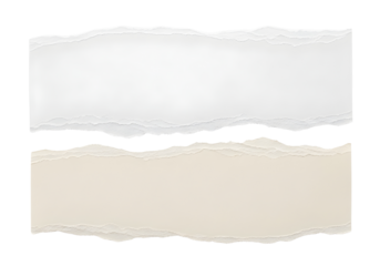 Torn paper edges with white and beige strips on transparent background