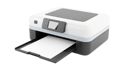 Modern white and gray all-in-one printer with paper tray
