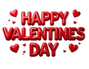 Happy Valentine's Day in 3D puff style red letters, white background