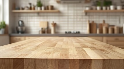 Modern Kitchen Interior with Wood Countertop and Minimalist Decor Elements