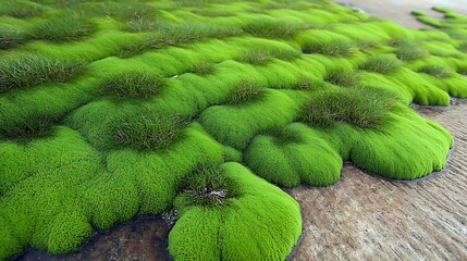 Lush Green Carpet of Moss with Vibrant Texture on a Natural Surface in Outdoor Setting
