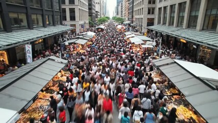 Crowded Subway Platform and Bustling Street Market in a Vibrant City.