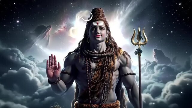 Hindu God Shiva in a celestial scene.