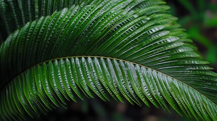 Lush Green Fern Leaf with Detailed Texture in Soft Natural Light in Tropical Environment