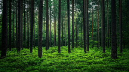 Green trees in the forest in summer. Forest
