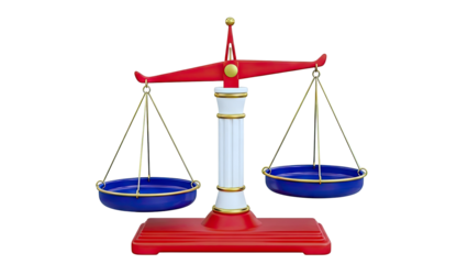 Red and Blue Balance Scales with Gold Accents