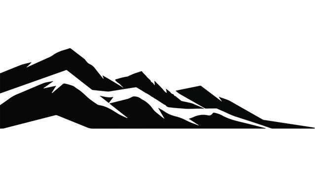 Majestic snow-capped mountain range silhouette against a stark white background