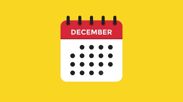 December calendar icon animation with alternative dot layout flat monthly planner ProRes alpha channel 60fps