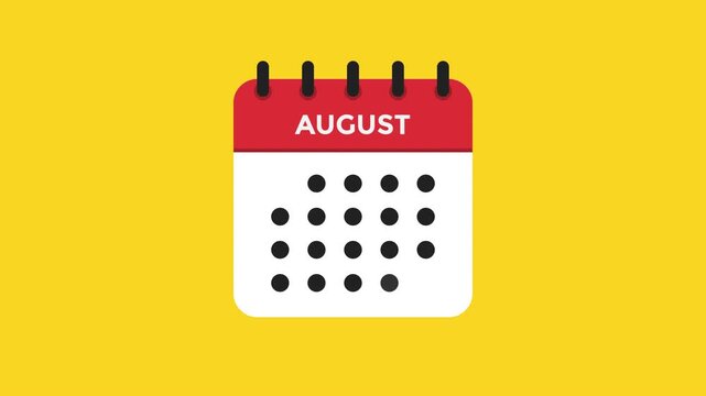 August calendar icon animation with alternative dot layout clean flat design ProRes alpha channel 60fps