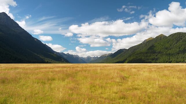 Eglinton Valley stretches across Fiordland National Park, NZ