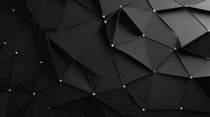 Abstract Black Low Poly Surface with Metallic Edges Triangle Mesh Background Digital Art Wallpaper