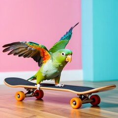 Naklejka premium Parrot riding skateboard