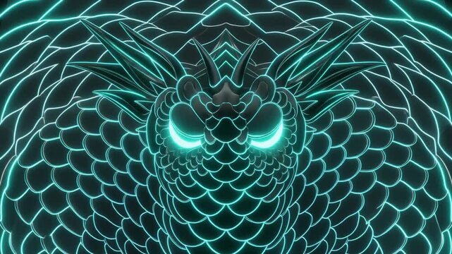 Glowing Dragon Head Animation with Neon Scales.