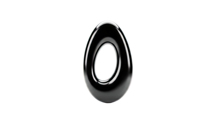 Glossy Black O-Shape Object on White Background