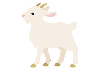 Fototapeta premium ゆっくり歩く白いヤギの牧場風モチーフ