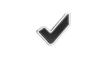 3D Black Checkmark Icon with Silver Outline