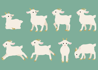 牧場や草原で使いやすい白いヤギの基本ポーズ集 © ねこのおやつ