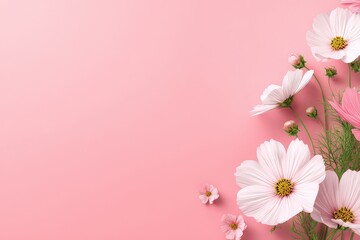 Fototapeta premium Pixelated Pink Cosmos Flowers On Pastel Background