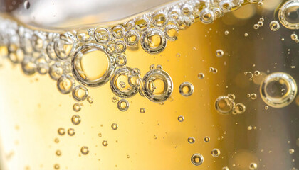 Golden sparkling beverage macro shot for celebration and refreshment background design