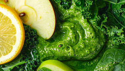 Green smoothie blend with kale apple and lemon for detox