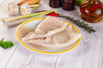 Raw calamari bodies for cooking