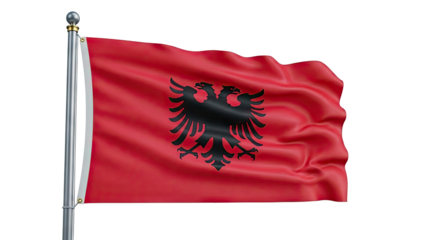 Albanian Flag Waving on Pole