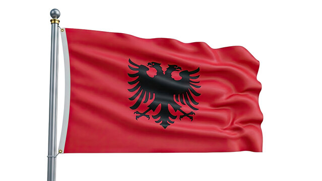 Albanian Flag Waving on Pole