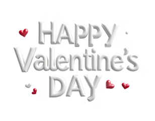 Happy Valentine's Day in a modern 3D white gloss font,white background.