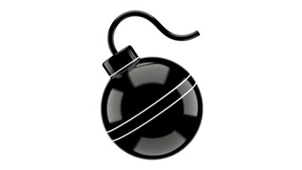 Black cartoon bomb with white stripes and fuse