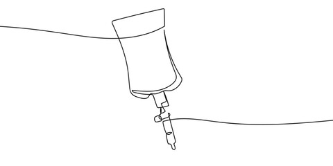 Continuous line art, IV bag, medical illustration concept. line art on transparent background Editable stroke.