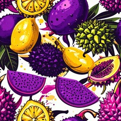 Exotic Fruit Pattern: Durian, Dragon Fruit, Banana and Other Tropical Fruits