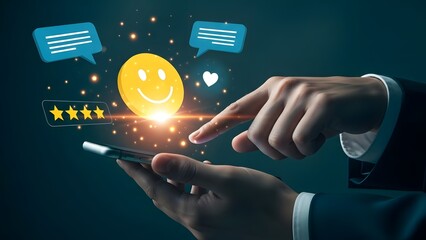 Customer Satisfaction Concept – Mobile Review, Rating Experience, and Positive Feedback on Digital Platform
