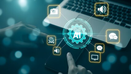 Artificial Intelligence Network – Modern AI Technology System Connecting Devices, Apps, and Smart Solutions