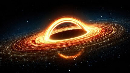 Black Hole Event Horizon With Swirling Accretion Disk Showcasing Gravitational Physics and Cosmic Phenomena in Deep Space