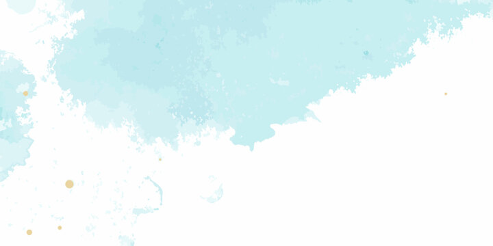 Soft watercolor wash background with white and light blue hues and gold flecks