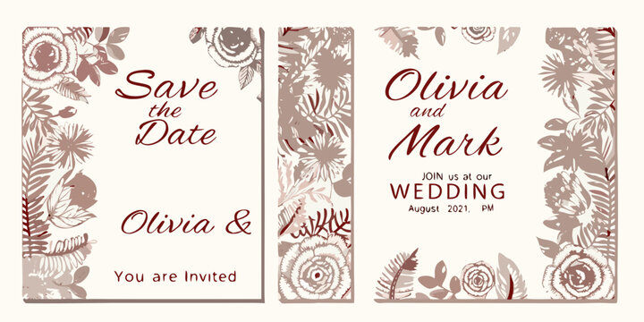 Elegant floral wedding save the date cards with names and details