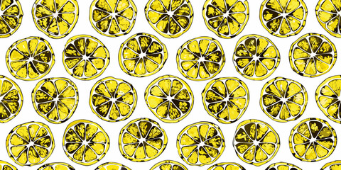 A vibrant pattern of sliced lemons creates a bright and cheerful design