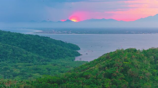 beach paradisiaca turquoise blue waters no people aerial view drone Paranagua Brazil. 