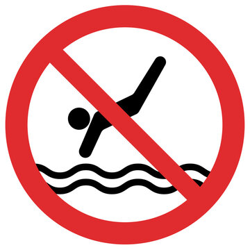 No diving sign isolated on white background . No jumping into the water sign