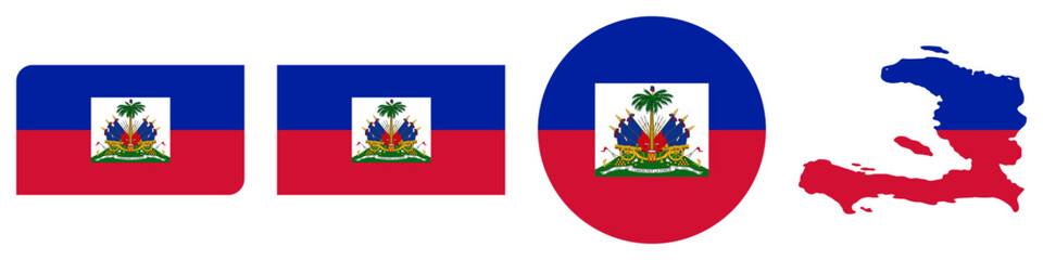 haiti circular flag, haiti rectangular flag, haiti map flag flat icon © Arta