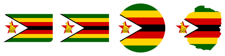 zimbabwe circular flag, zimbabwe rectangular flag, zimbabwe map flag flat icon © Arta