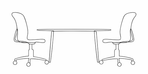 Simple outline of a round table with two office chairs facing each other