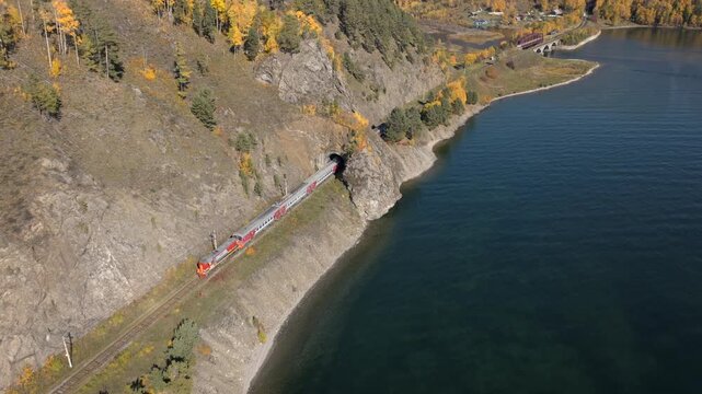 Train Over Lake, Remote Coastal Route With Train And Panoramic Lake Views