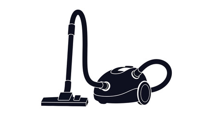 A dark blue silhouette of a vintage style upright vacuum cleaner on a white background silhouette © nhpvect02